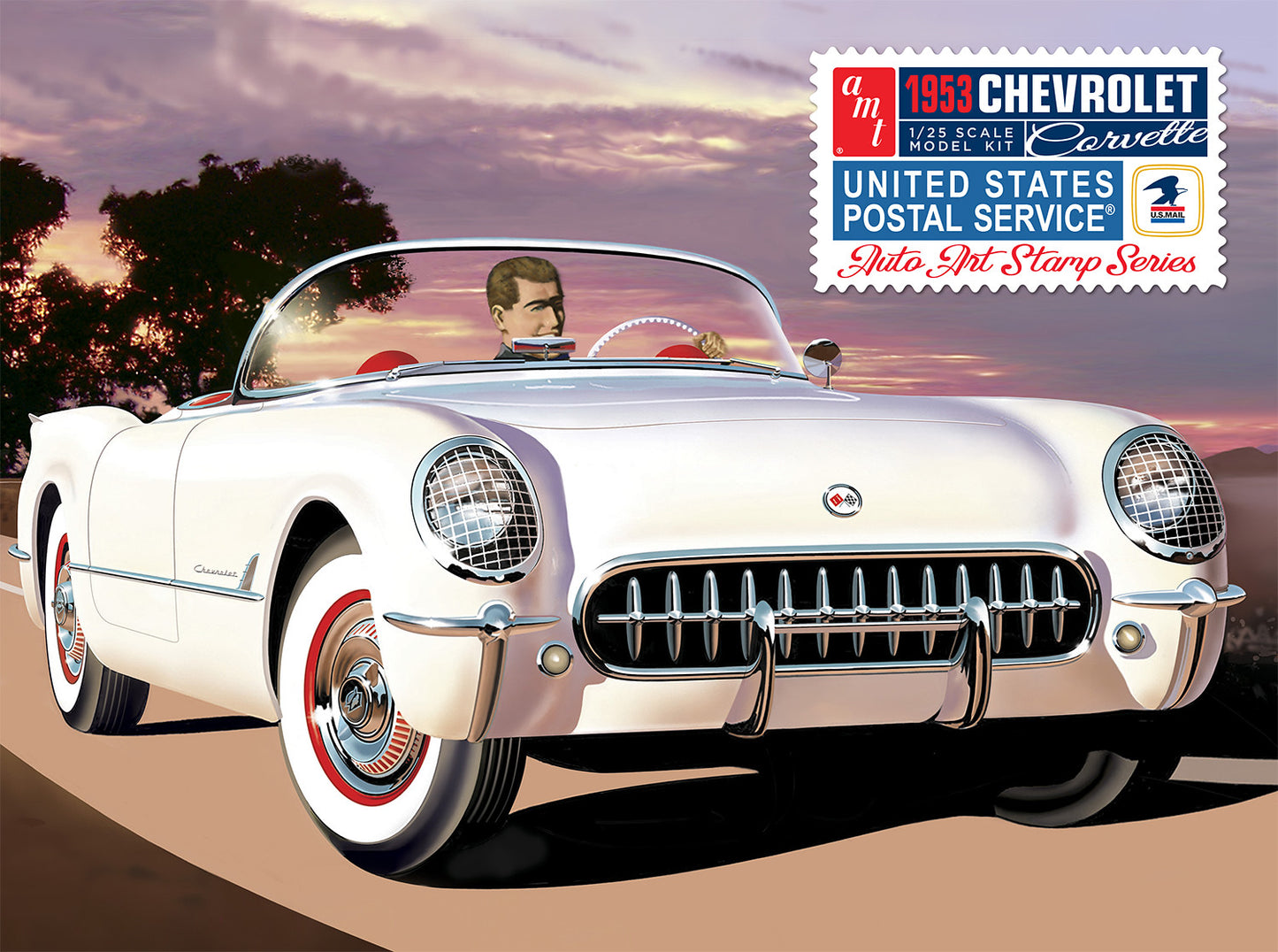 AMT USPS Auto Art Stamp Series 1953 Chevrolet Corvette (1:25)