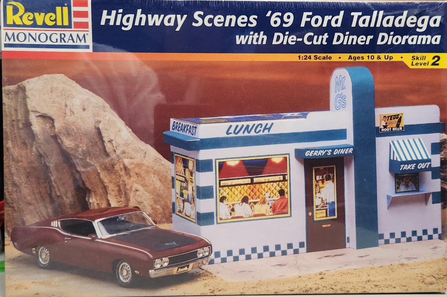 Revell Monogram Highway Scenes 1969 Ford Talladega with Die-Cut Diner Diorama (1:24)
