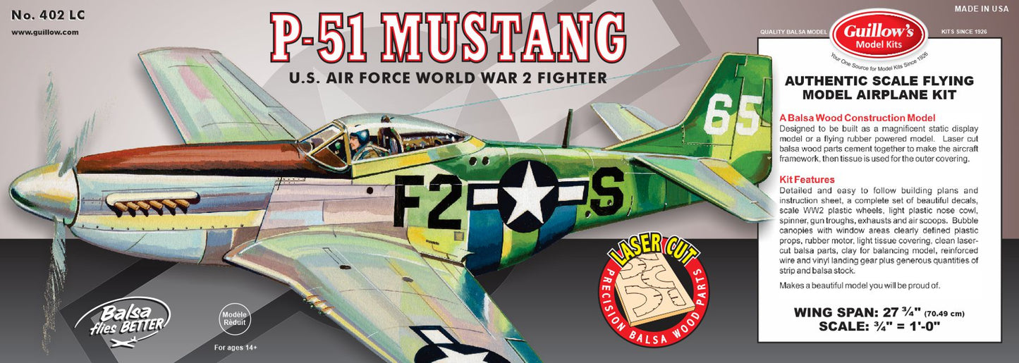Guillow's Balsa Model P-51 Mustang U.S. Air Force World War 2 Fighter (1:16)