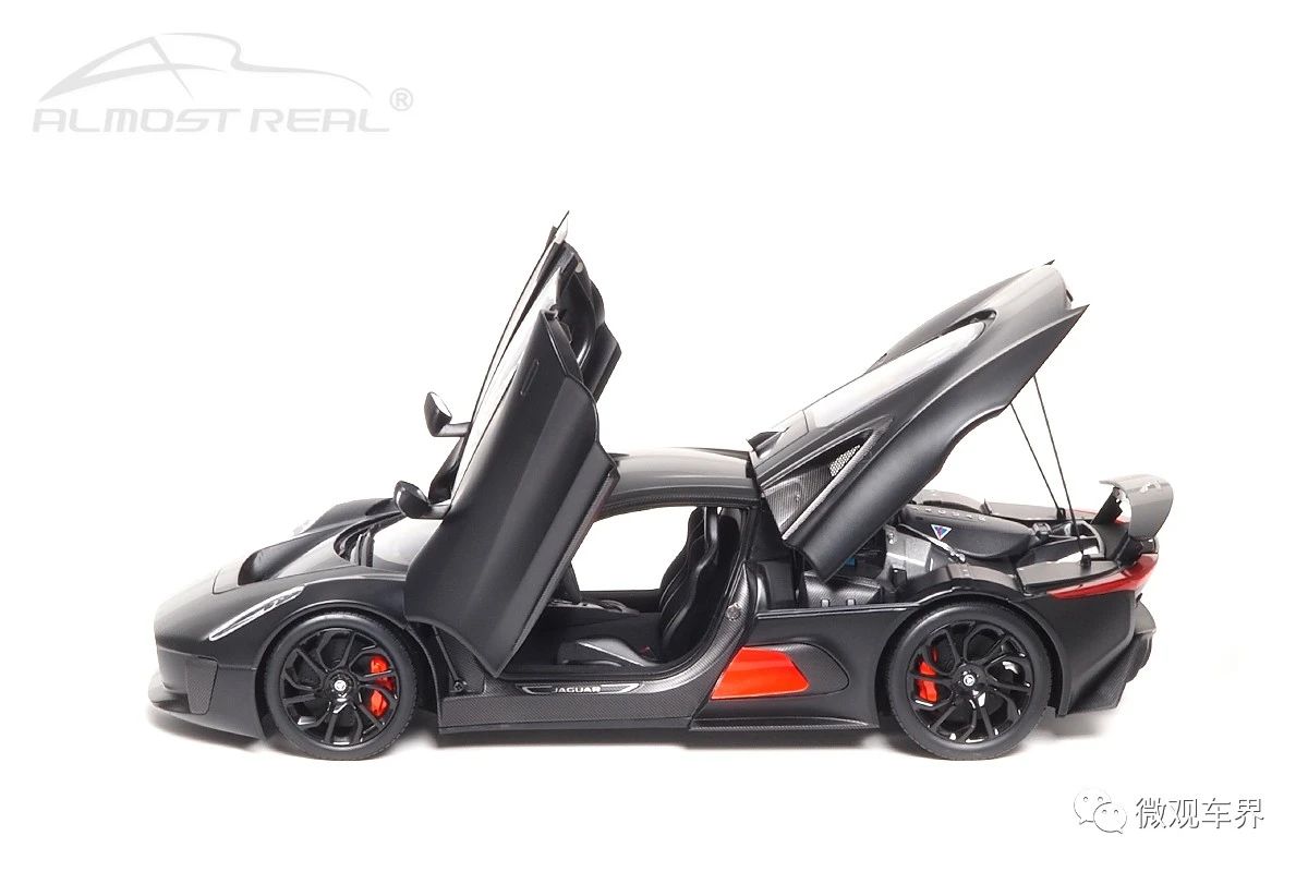 Almost Real Jaguar C-X75 - Satin Black with Gloss Black Stripes (1:18)