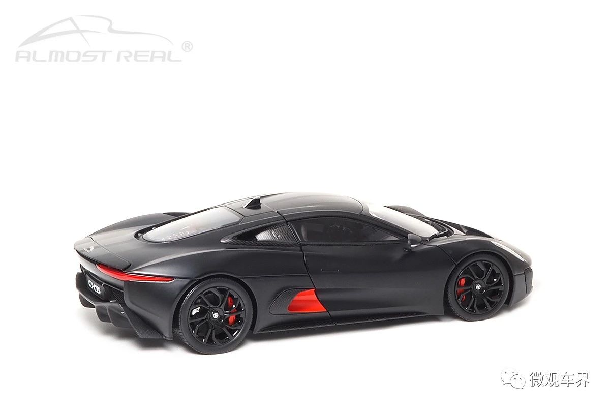 Almost Real Jaguar C-X75 - Satin Black with Gloss Black Stripes (1:18)