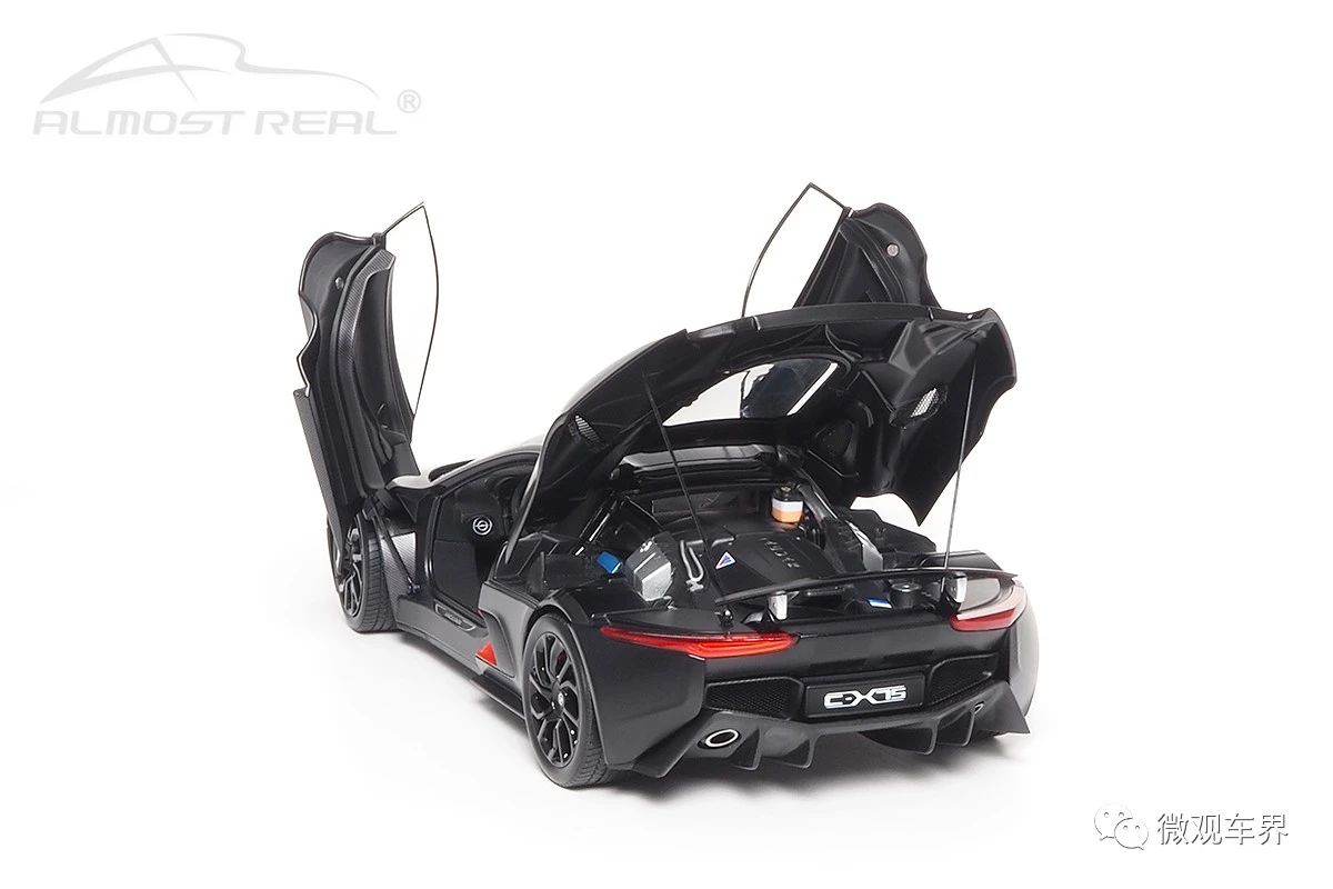 Almost Real Jaguar C-X75 - Satin Black with Gloss Black Stripes (1:18)