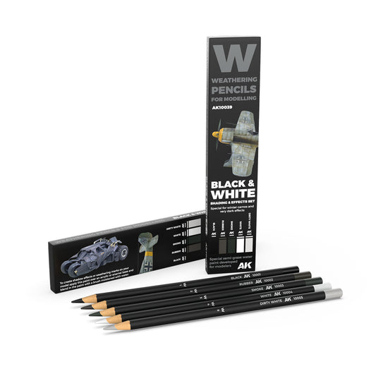 AK Interactive Weathering Pencils - Black & White Shading & Effects Set