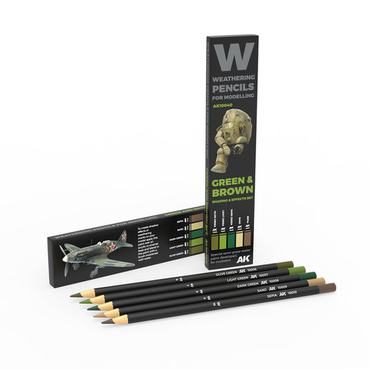 AK Interactive Weathering Pencils - Green & Brown Shading & Effects Set