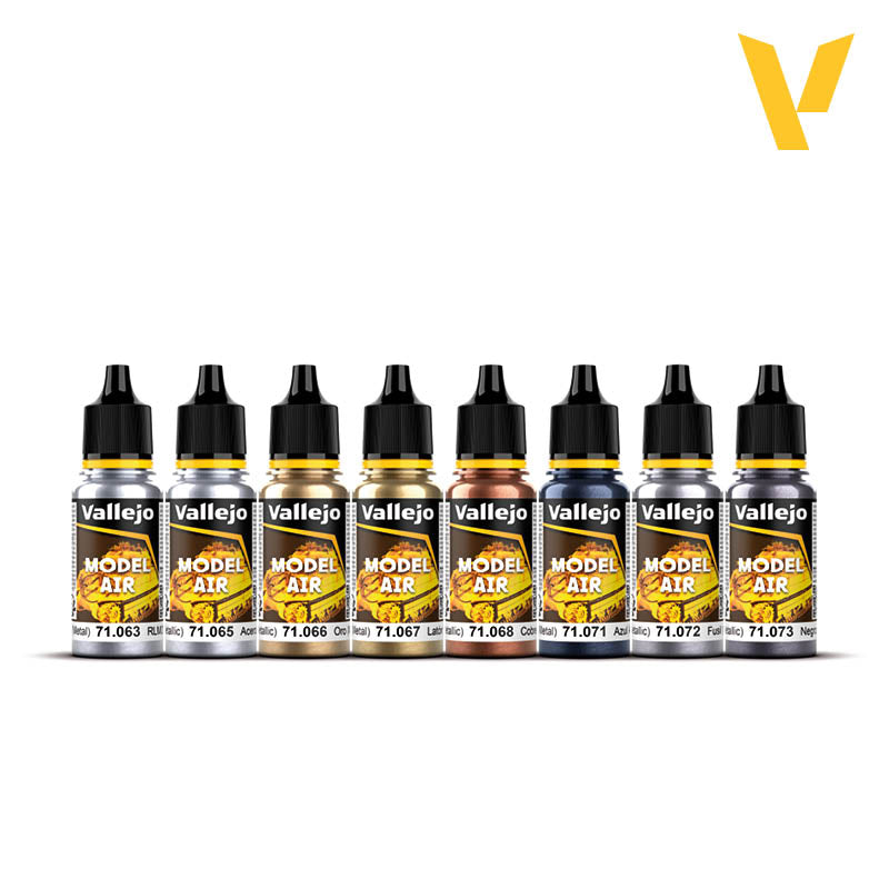 Vallejo Model Air Metallic Colors Set - 8 Colors (18ml Each)