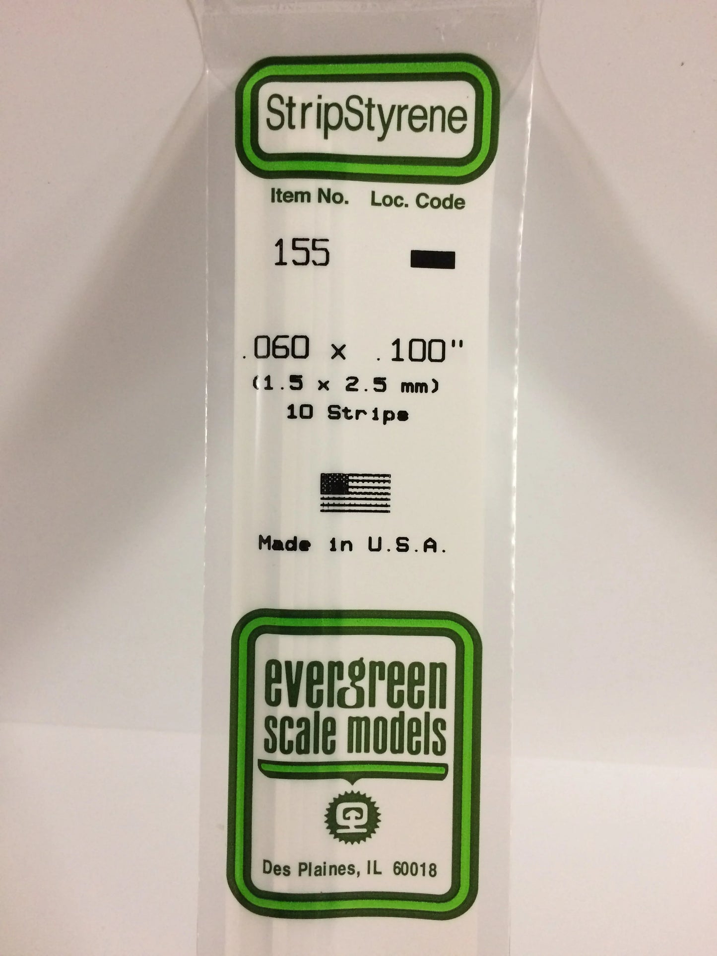 Evergreen Scale Models Polystyrene Strip 155 - 0.06" x 0.1" (10 Pack)