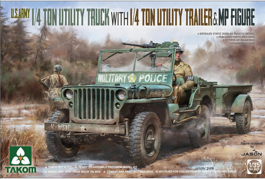 Takom U.S. Army 1/4 Ton Utility Truck with 1/4 Ton Utility Trailer & MP Figure (1:35)
