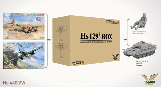 Takom Hs 129² Box - Hs 129 B2 + Hs 129 B3 + 3D Printed Set Figures x 2 + Panther A (1:48)