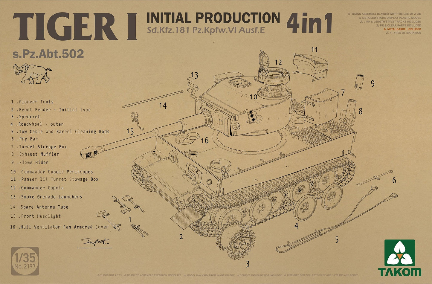 Takom Tiger I Initial Production Sd.Kfz. 181 Pz.Kpfw.VI Ausf.E (1:35)