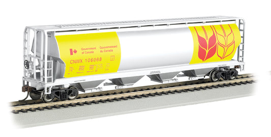 Bachmann Silver Series Govt. of Canada 4 Bay Cylindrical Grain Hopper - Yellow (HO Scale)