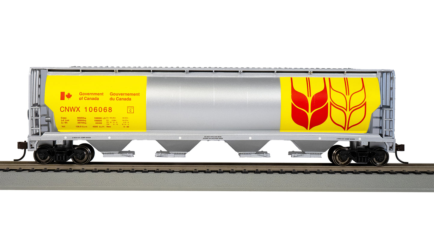 Bachmann Silver Series Govt. of Canada 4 Bay Cylindrical Grain Hopper - Yellow (HO Scale)