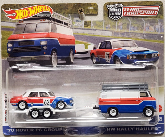 Hot Wheels Premium Car Culture Team Transport 1970 Rover P6 Group 2 & HW Rally Hauler (1:64)