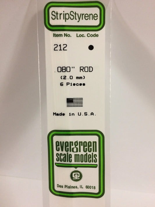 Evergreen Scale Models Polystyrene Rod - White - 0.08" (6 Pack)
