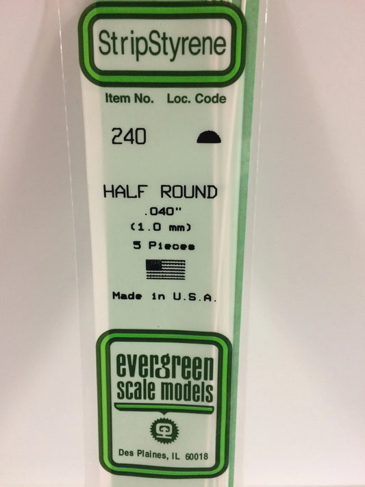 Evergreen Scale Models Polystyrene Half Round - White - 0.04" (5 Pack)