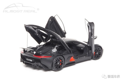 Almost Real Jaguar C-X75 - Satin Black with Gloss Black Stripes (1:18)