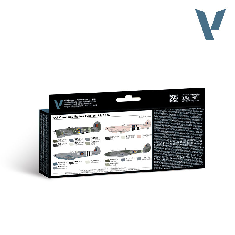 Vallejo Air War Color Series RAF Colors Day Fighters 1941 - 1945 & P.R.U. - 8 Colors (17ml Each)