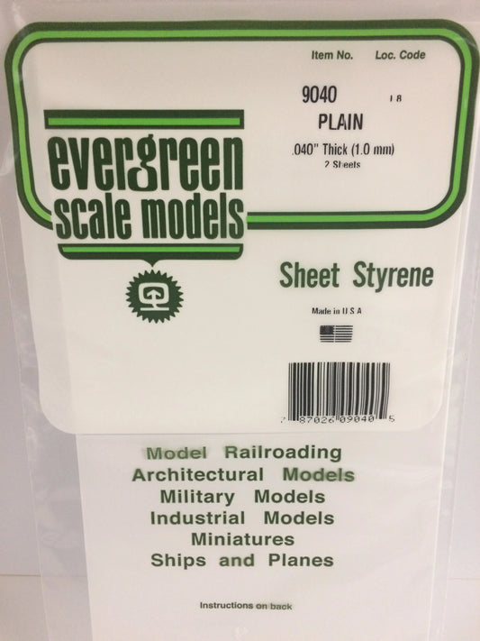 Evergreen Scale Models Polystyrene Sheet 9040 - Plain - 0.04" Thick (2 Pack)