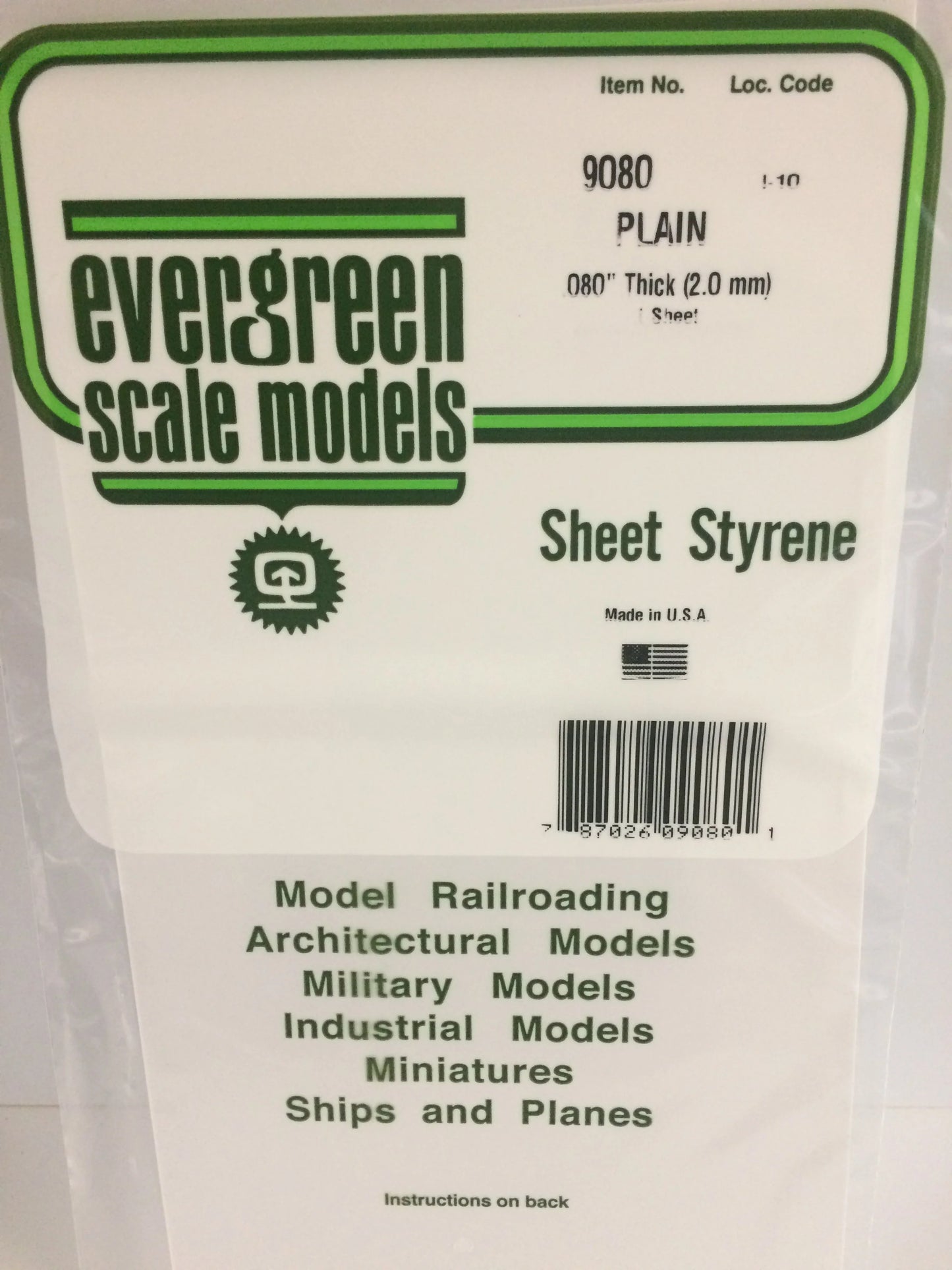 Evergreen Scale Models Polystyrene Sheet 9080 - Plain - 0.08" Thick