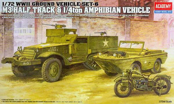 Academy WWII Ground Vehicle Set-6 M3 Half Track & 1/4ton Amphibian Vehicle (1:72)