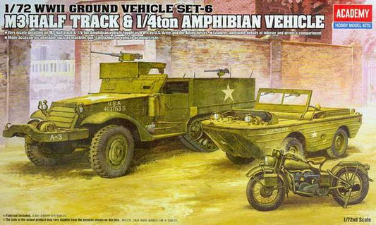 Academy WWII Ground Vehicle Set-6 M3 Half Track & 1/4ton Amphibian Vehicle (1:72)