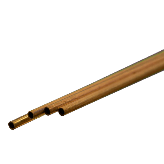 K & S Round Brass Tube 2mm Outer Diameter, 0.225mm Wall, 300mm Long (4 Pack)