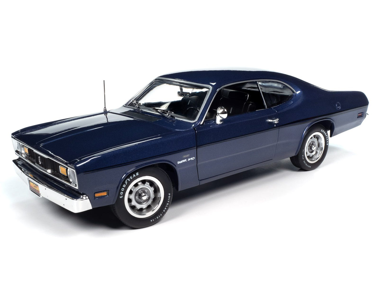 Auto World 1970 Plymouth Duster 340 Mecum Auctions - Violet with V6X and V8X Black Stripes (1:18)