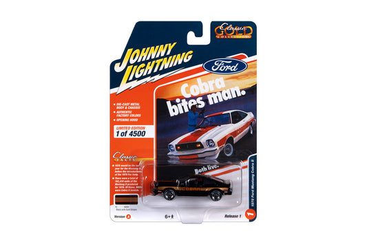 Johnny Lightning 1978 Ford Mustang Cobra II - Black with Gold Stripes (1:64)