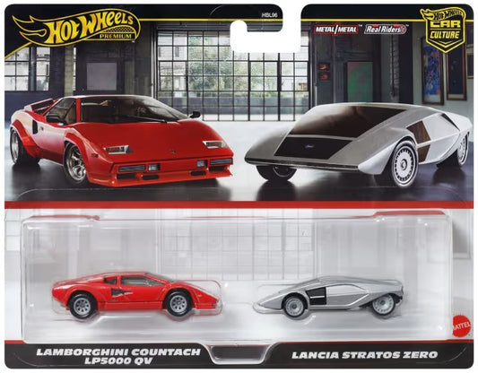 Hot Wheels Premium Car Culture 2 Pack Lamborghini Countach LP5000 QV and Lancia Stratos Zero (1:64)