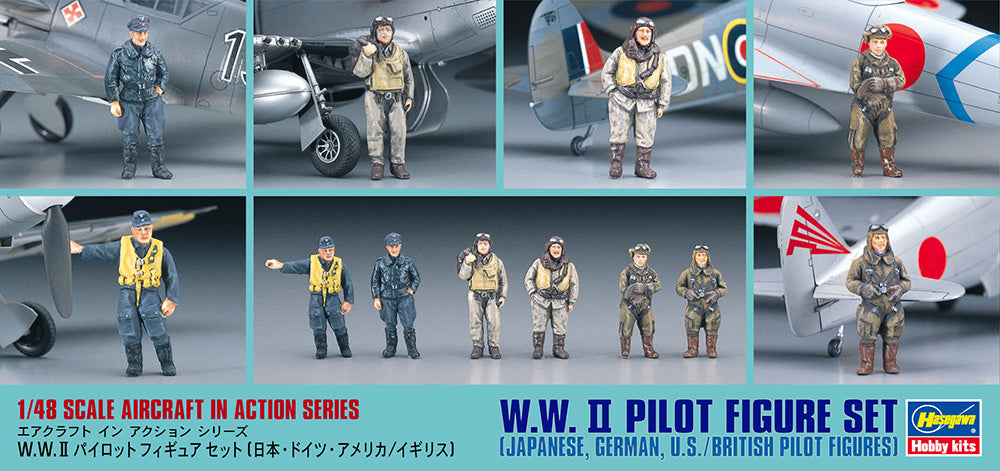 Hasegawa W.W. II Pilot Figure Set (Japanese, German, U.S./British Pilot Figures) (1:48)