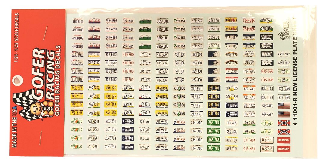 Gofer Racing Decals - License Plate Sheet (1:24 & 1:25)