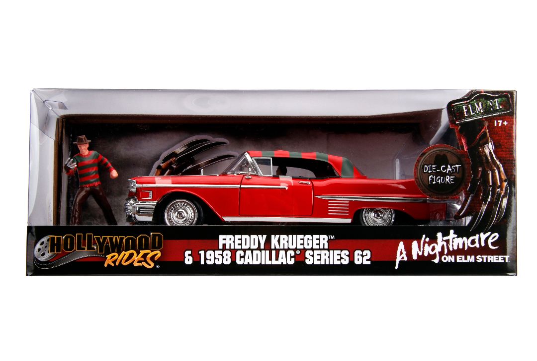 Jada Hollywood Rides A Nightmare on Elm Street Freddy Krueger & 1958 Cadillac Series 62 (1:24)