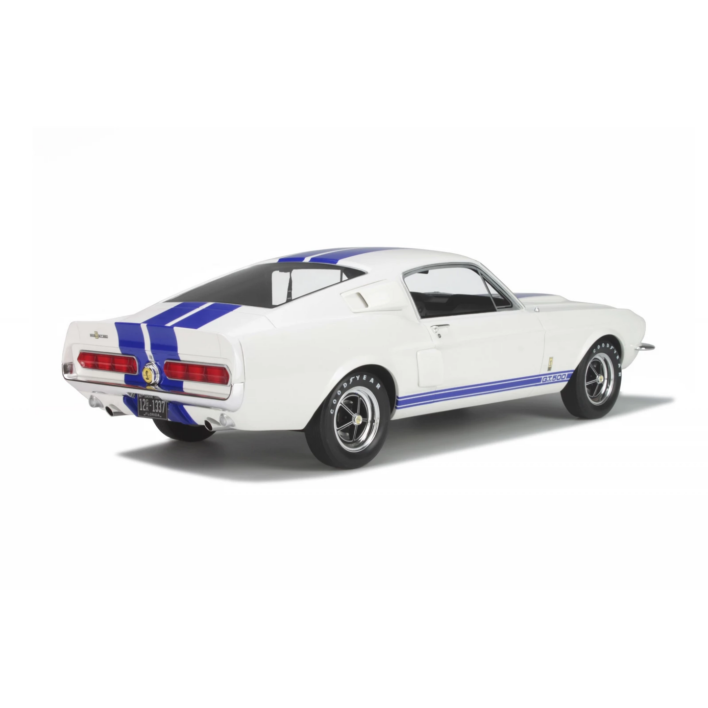 OttOmobile 1967 Ford Shelby Mustang GT500 - Wimbledon White with Blue Stripes (1:12)