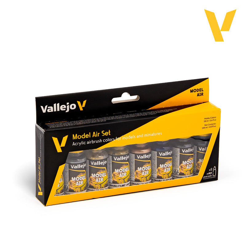 Vallejo Model Air Metallic Colors Set - 8 Colors (18ml Each)