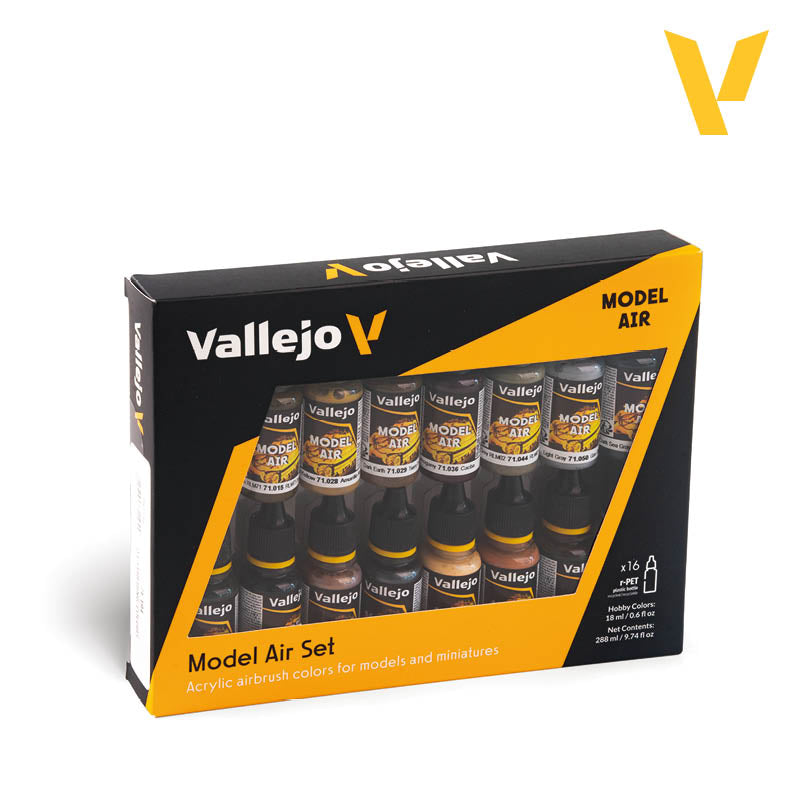 Vallejo Model Air Weathering Colors Set - 16 Colors (18ml Each)