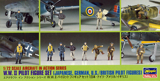 Hasegawa W.W. II Pilot Figure Set (Japanese, German, U.S./British Pilot Figures) (1:72)